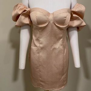 Size small rose gold puff sleeve party dress. Sleeves can be worn up or down.